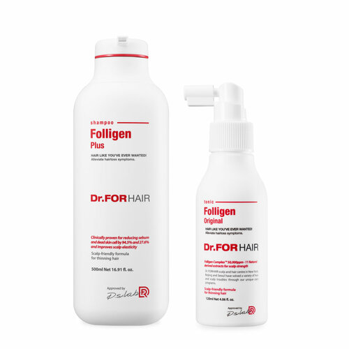 Набор против выпадения волос (шампунь и тоник) Dr For Hair Folligen, 500 мл + 120 мл
