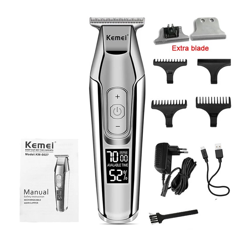 Kemei 5027 Парикмахерская машинка для стрижки волос Zero Gapped Аккумуляторная машинка для стрижки волос Машина для стрижки волос для подкладки для сухого бритья ЖК-дисплей, option 4