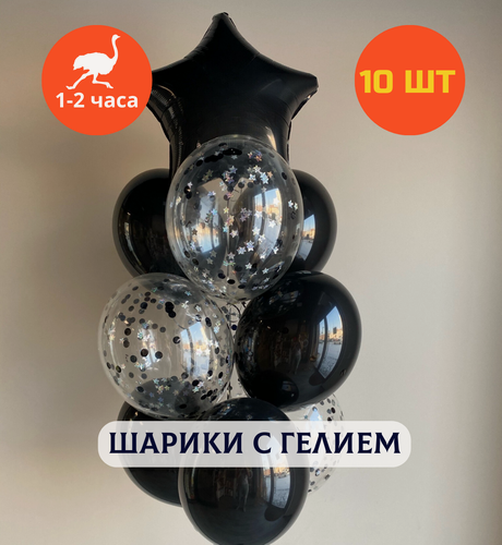 Изображение товара Шарики воздушные на день рождения, воздушные шары с гелием, шары с днем рождения, набор шаров для мужчины "Черный шик" 10 шт.
