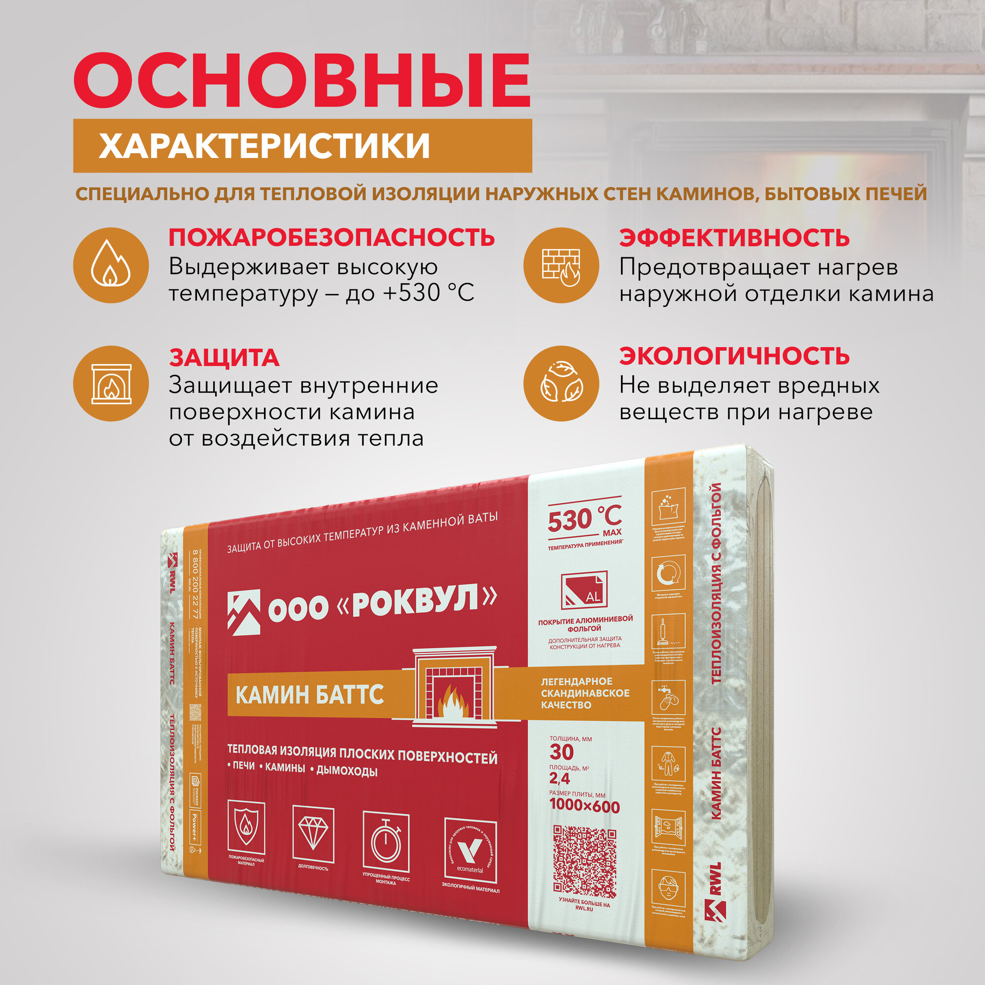Тепловая изоляция Роквул Камин Баттс