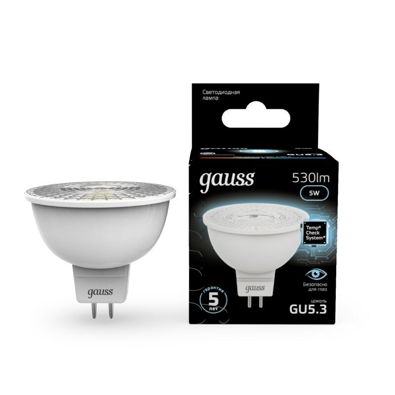 Лампа филаментная Gauss Black 5Вт, 530Лм, GU5.3, MR16, 4100K (10шт)
