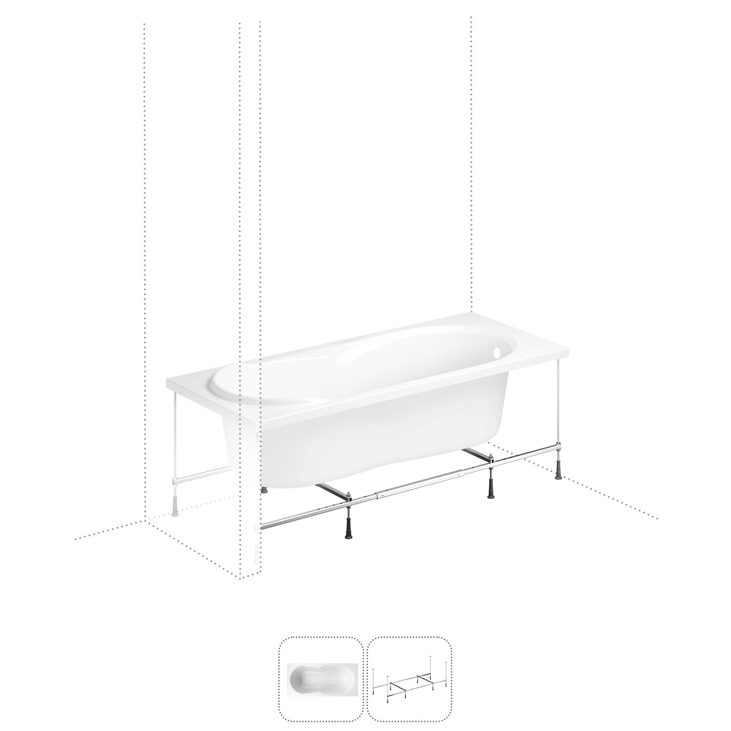 Акриловая ванна 150x70 с каркасом Lavinia Boho Easter Pro S1-37060050 в наборе 2 в 1: прямоугольная ванна 150 x 70 см, каркас