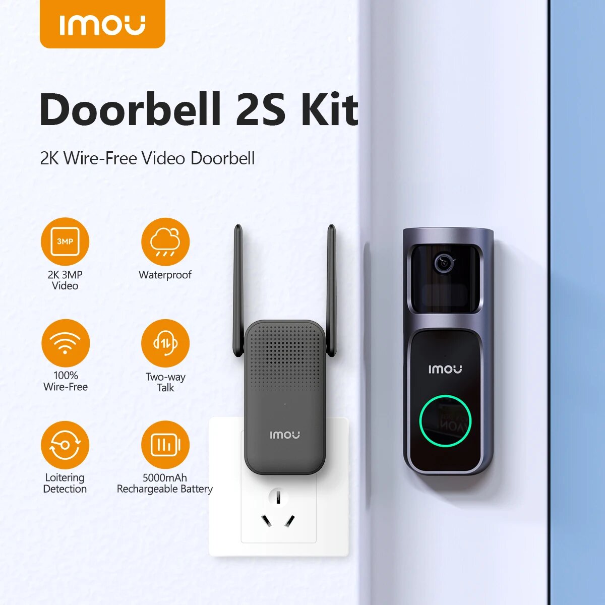 Беспроводной дверной звонок IMOU Vedio 2S 3MP, Doorbeel 2S x Chime, Американская (US) — фото 1
