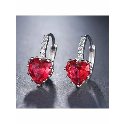 фото Серьги be self true, фианит, серебряный, бордовый, красный