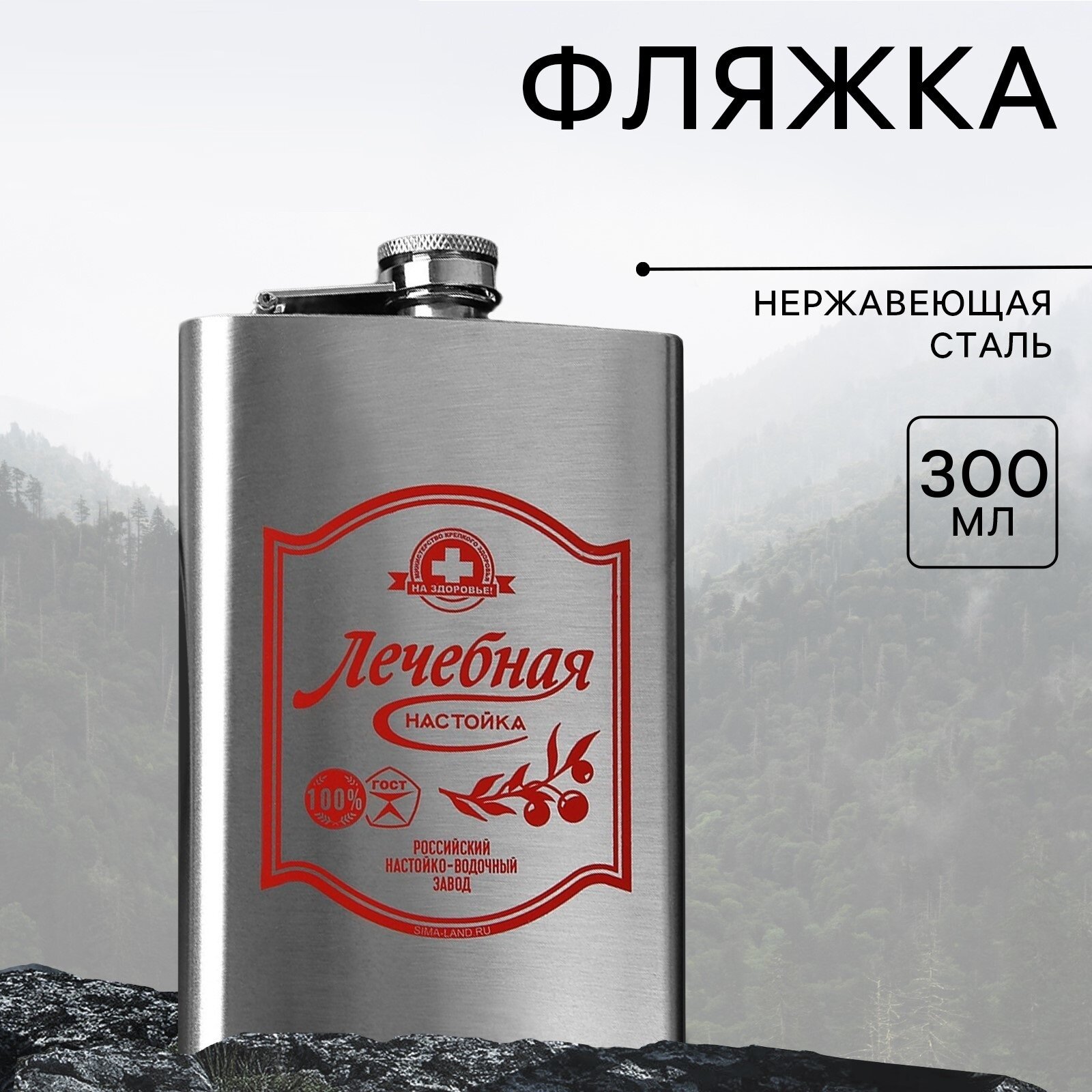 Фляжка "Лечебная", 300 мл, нержавеющая сталь,