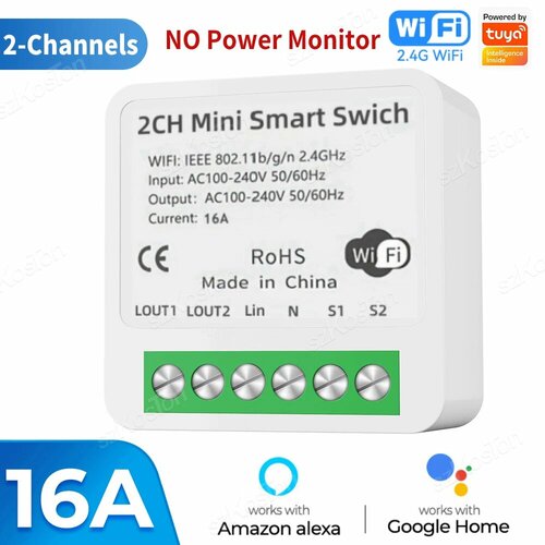 SZKOSTON Модуль интеллектуального переключателя Wi-Fi 16A 2CH WiFi Switch 485₽