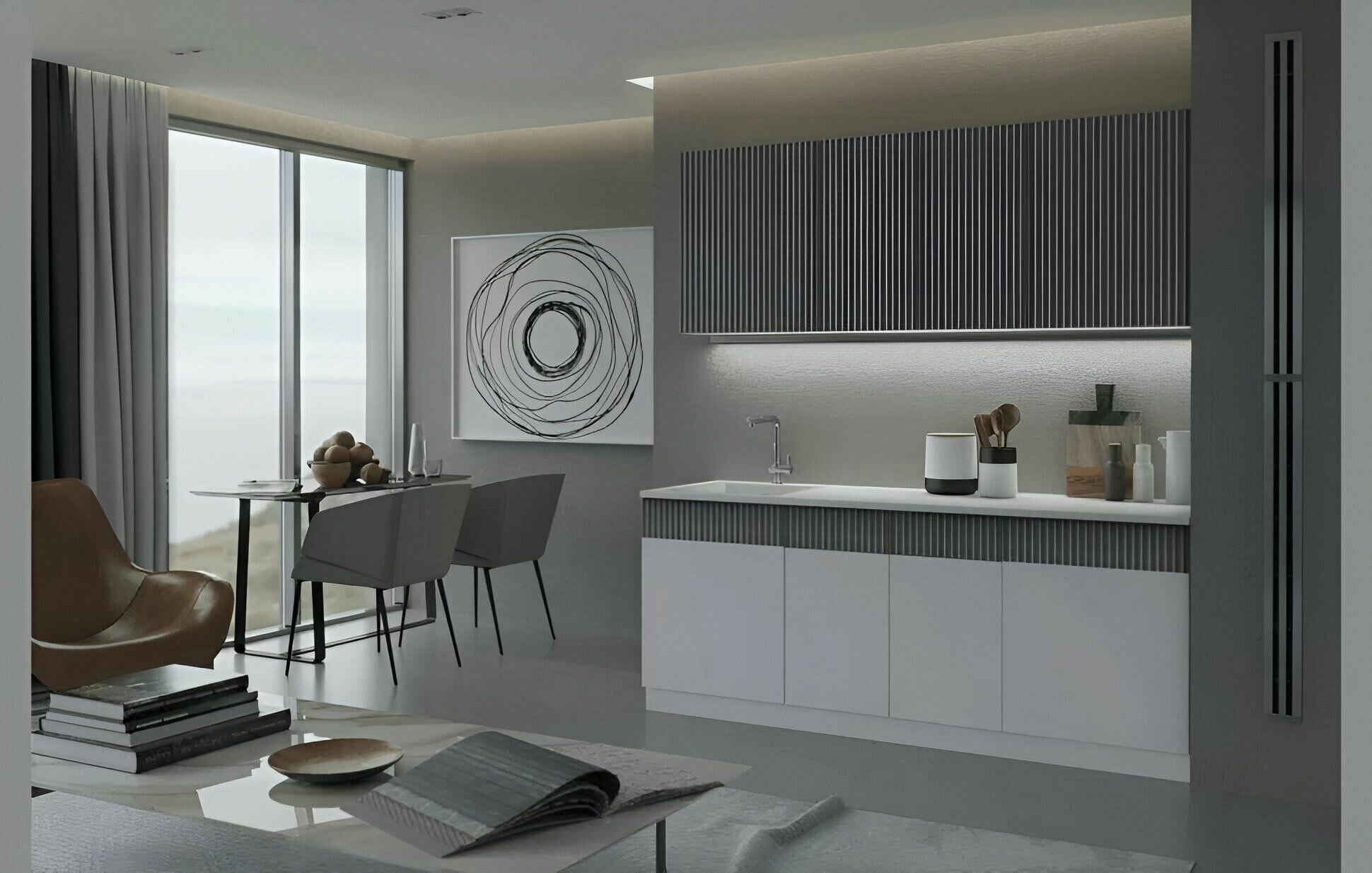 Кухонный гарнитур МДФ 2000 Белый снег софт / Графит софт NEW