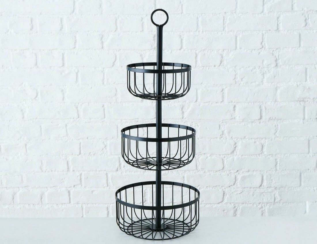 Подставка для фруктов трехъярусная, металлическая, чёрная, 60х23 см, Boltze
