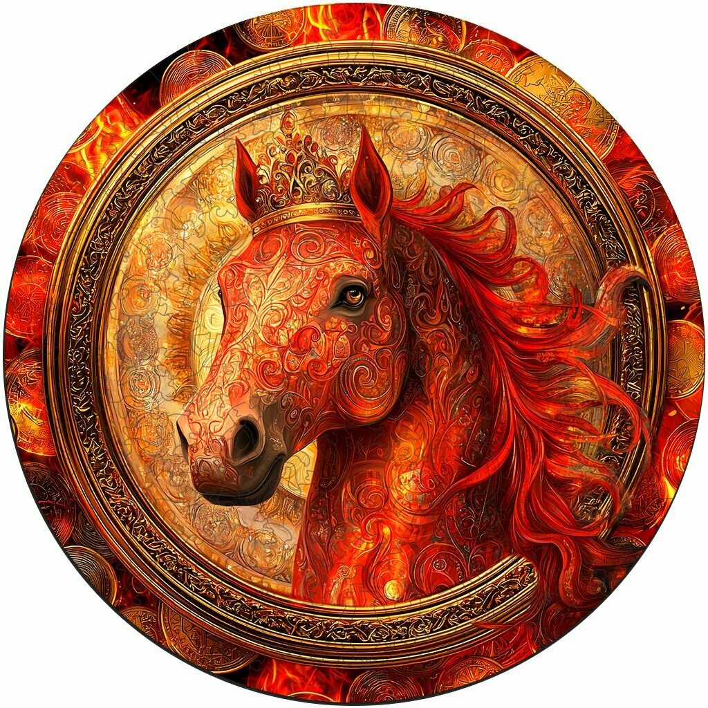 Деревянный пазл BoberBox "Красная огненная лошадь богатства" символ 2026