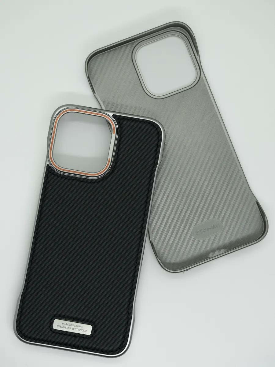 Оригинальный натуральный кожаный чехол черный карбоновый цвет для iphone 15 Pro Max