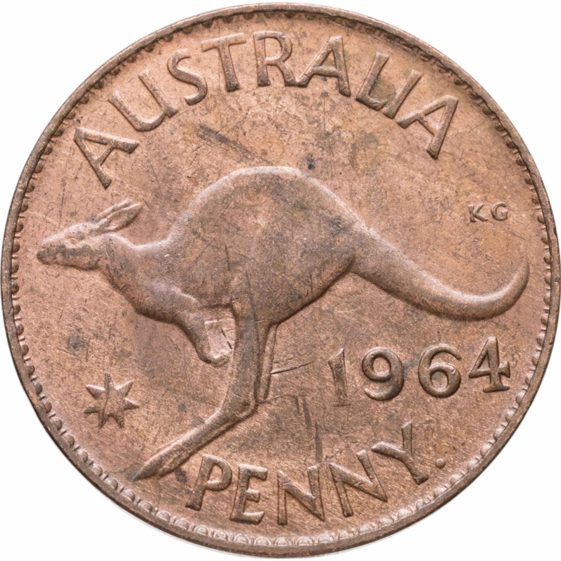 Австралия 1 пенни penny 1964 Точка после "PENNY " - Монетный двор Перта, Бронза, в сохранности AU