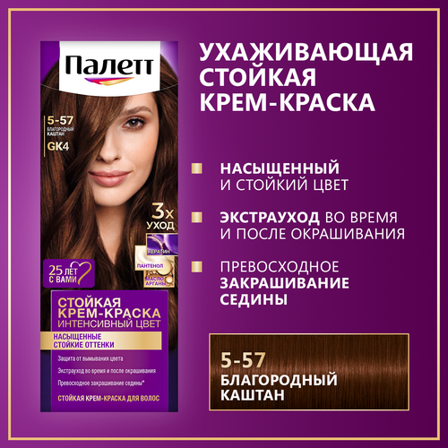 Палетт Стойкая крем-краска для волос Интенсивный цвет 5-57 (GK4) Благородный каштан, 110 мл