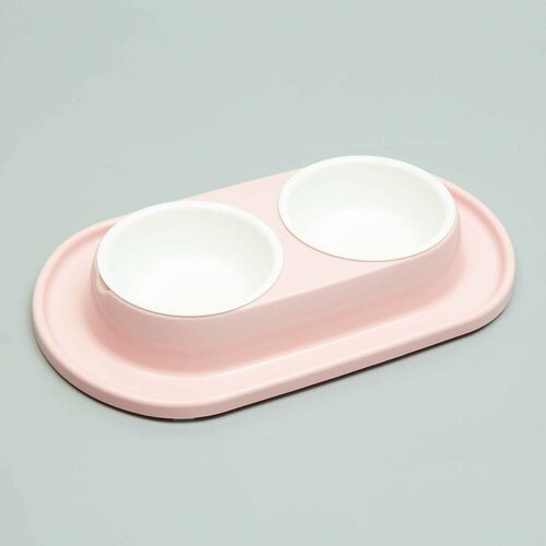 Миска для животных Мур-мяу 03л двойная на подставке розовая 606₽