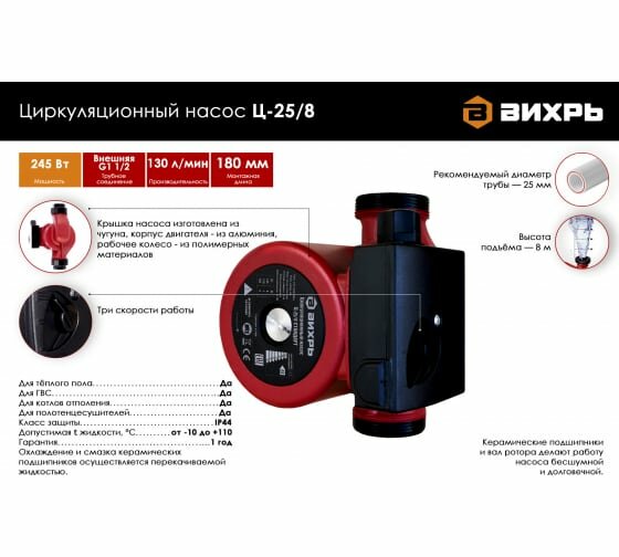 Насос циркуляционный Вихрь Ц-25/8 СТАНДАРТ, колодезный [68/7/11] - фото №2