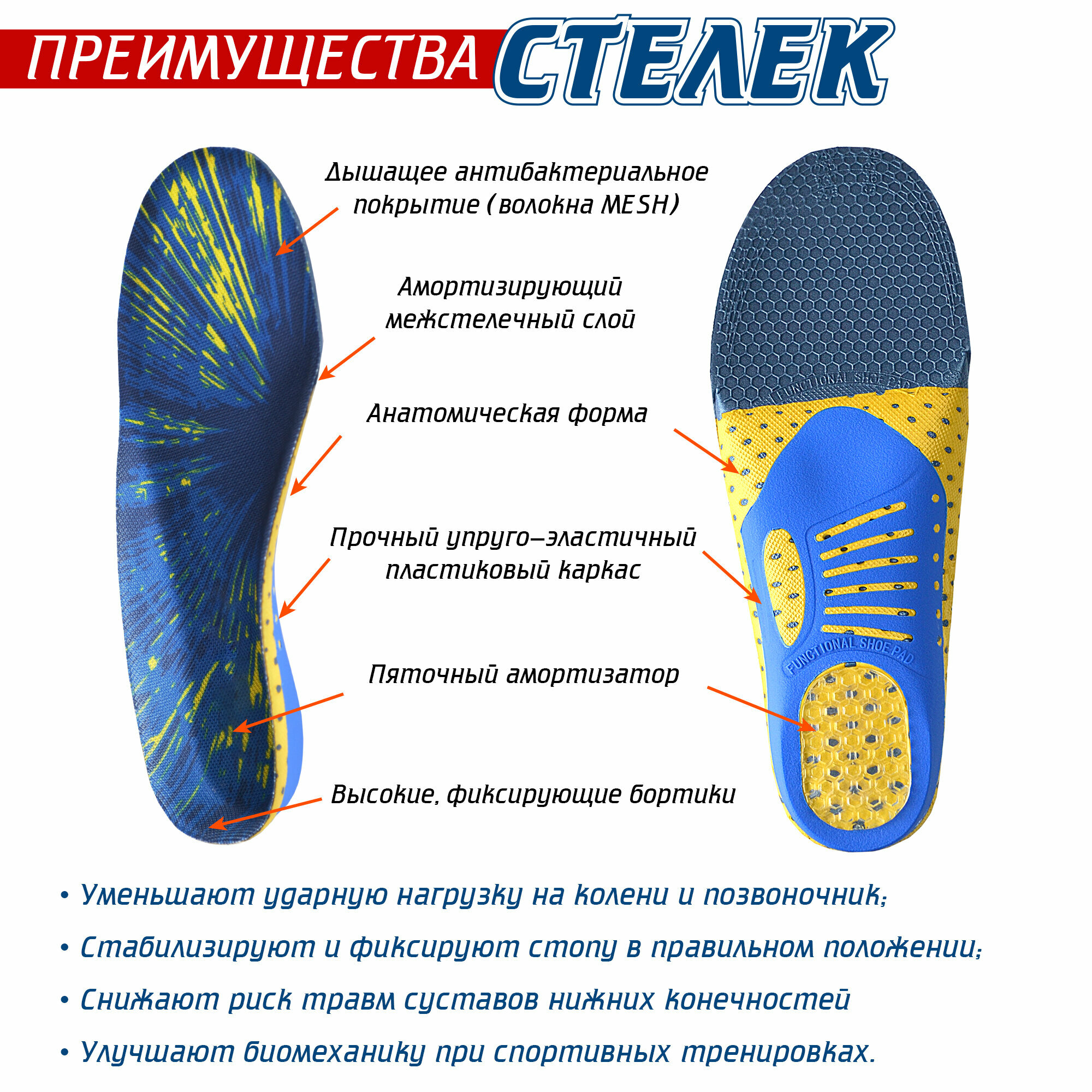 Ортопедические стельки спортивные Sport, для обуви (42)