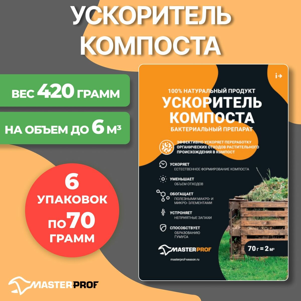 Живые бактерии средство ускоритель для компоста и компостных ям 6 пакетов по 70 гр на 12 кубов