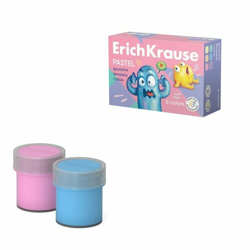 Гуашь 6 цветов х 20 мл, ErichKrause Jolly Friends Pastel, в картонной упаковке