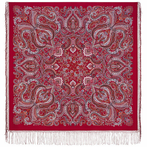 фото Платок павловопосадская платочная мануфактура,135х135 см, красный, мультиколор
