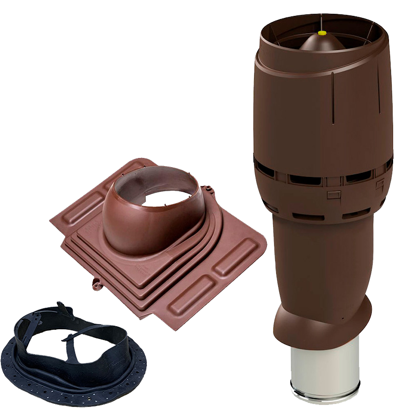 Комплект вентиляционного выхода Vilpe 160P/из/500 FLOW для профнастила и любых видов металлочерепицы Коричневый