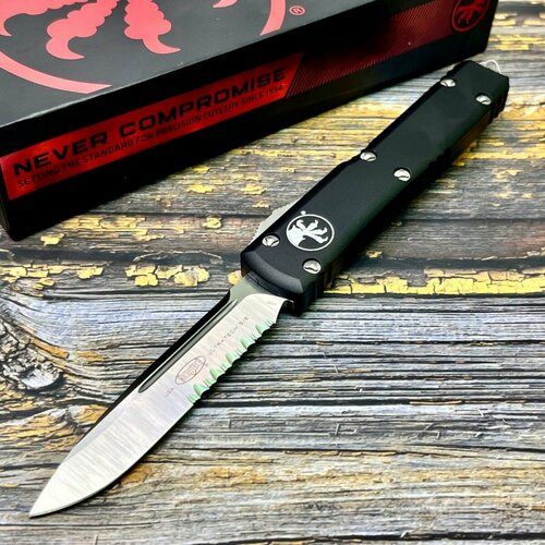 фото Нож складной microtech mct1215 ultratech, m390 partserrated blade, black aluminium handle нет бренда