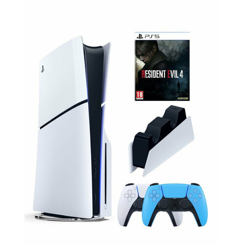 Приставка Sony Playstation 5 slim 1 Tb+2-ой геймпад(голубой)+зарядное+Resident Evil игровая приставка sony playstation 5 slim 1tb ssd blu ray edition cfi 2000a