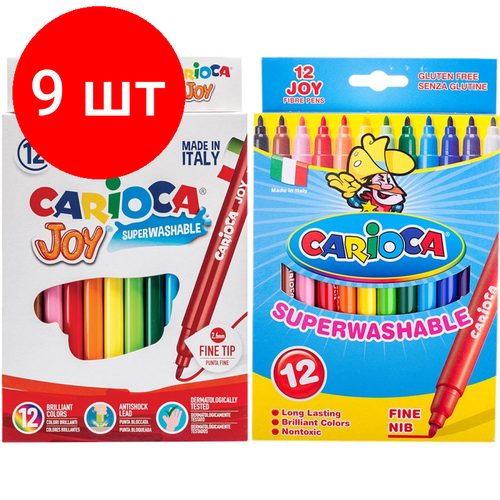 Комплект 9 наб, Фломастеры наб. 12цв, CARIOCA JOY, 40614 фломастеры carioca ecofamily 43100 joy смываемые 12цв коробка с европодвесом