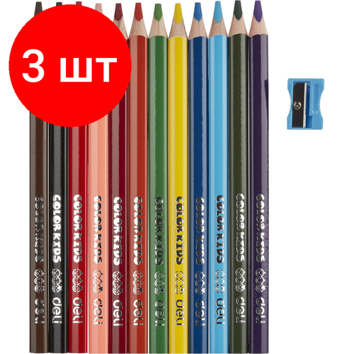 Комплект 3 наб, Карандаши цветные Deli EC00600 Color Kids трехгран. 12цв/наб. Jumbo