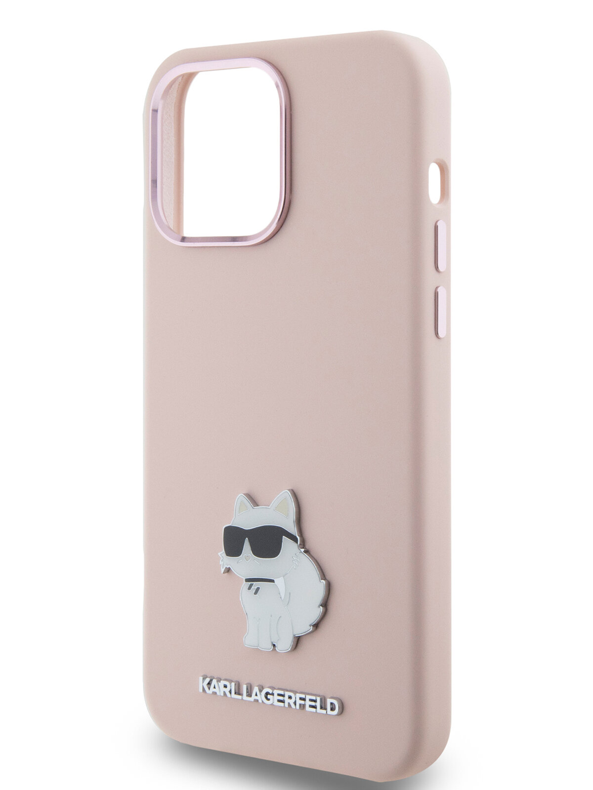 Lagerfeld для iPhone 15 Pro чехол Liquid silicone NFT Choupette metal pin Hard Pink