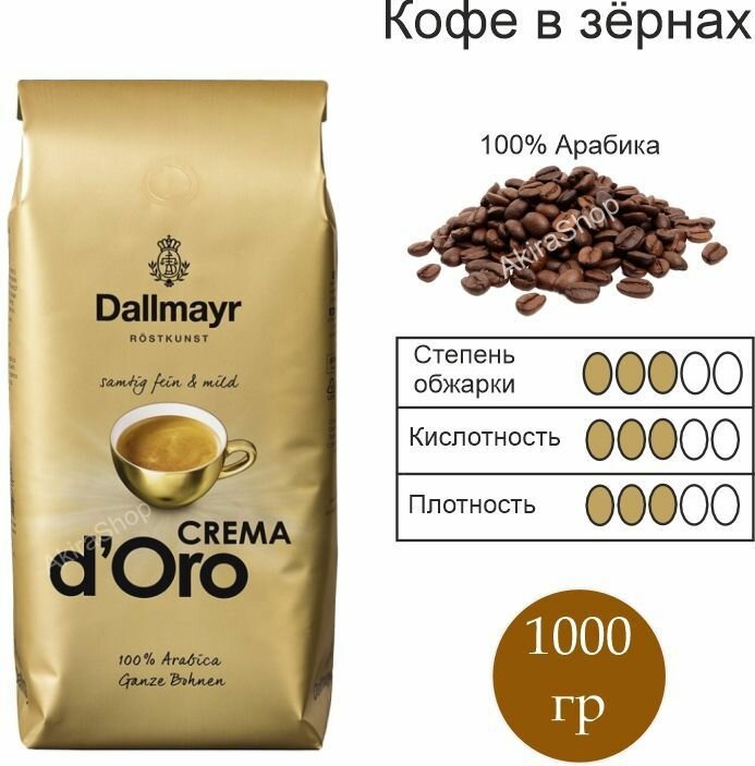 Кофе в зернах Dallmayr Crema d'Oro, Арабика 100% 1кг Германия
