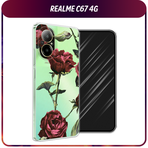 Силиконовый чехол на Realme C67 4G / Реалми C67 4G Бордовые розы фон, прозрачный силиконовый чехол на realme c67 4g реалми c67 4g мандала космос