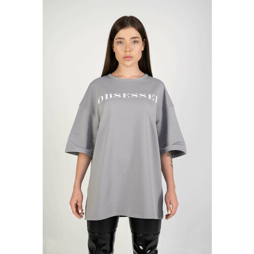 Футболка RICH TO RICH, размер onesize, серый, серебряный футболка oversize с надписью rich bitch
