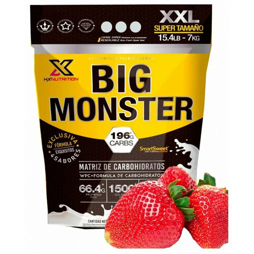 фото Гейнеры высокоуглеводные, hx nutrition, premium big monster gainer, 7000 г, клубника, испания