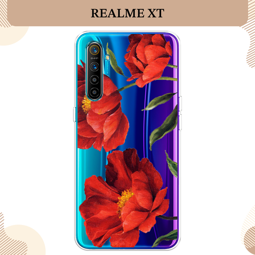 Силиконовый чехол Красные маки на Realme XT / Реалми XT, прозрачный силиконовый чехол гуси на realme xt реалми xt прозрачный