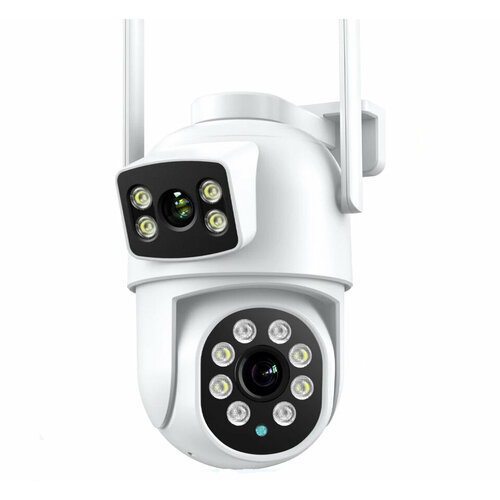 Уличная беспроводная Wi-Fi IP-камера видеонаблюдения / Двойной объектив / 4X цифровой зум / AI обнаружение человека / ONVIF / PTZ / 4M беспроводная камера видеонаблюдения 4k wi fi ptz 8 мп двойной объектив автоматическое слежение 8 кратный зум цветное ночное видение