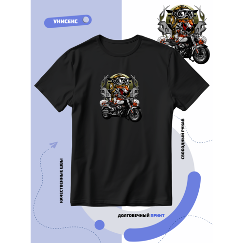 фото Футболка графичный мотоцикл с злым тигром в шлеме, размер xxs, черный smail-p