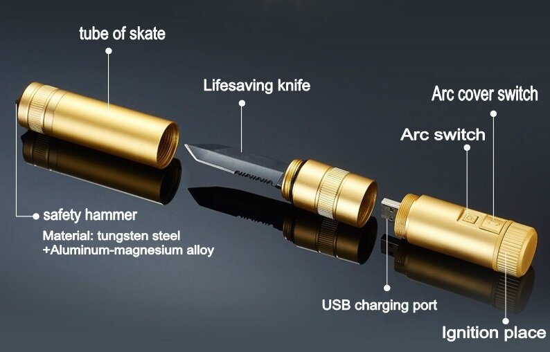Многофункциональная импульсная зажигалка DAE c ножом и молотком - фотография № 1