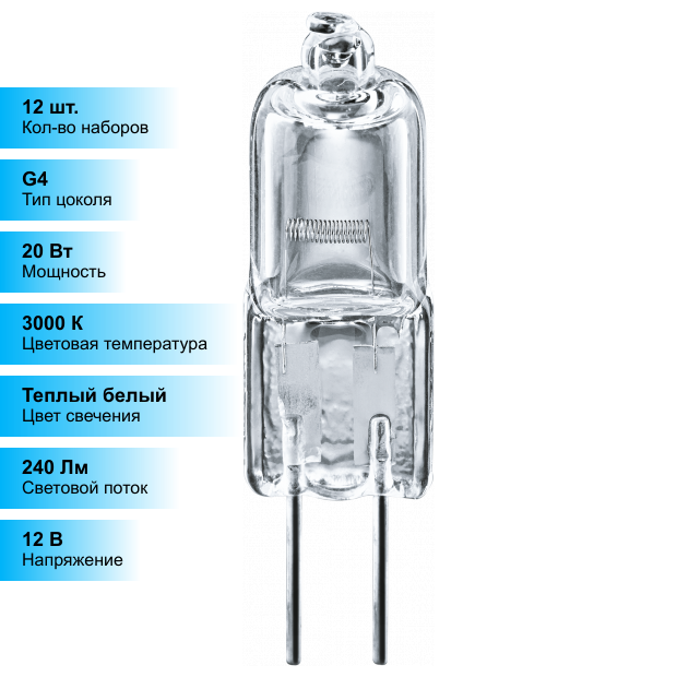 (12 шт.) Галогенная лампа Navigator JC 20Вт 12В G4