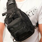 Тактическая сумка на плечо нагрудная, черная - изображение