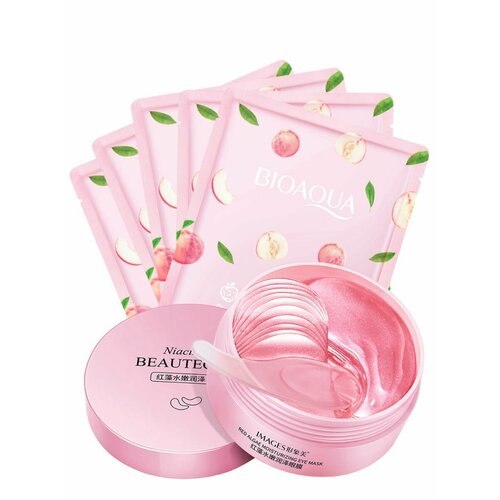 Набор для ухода за кожей/ Тканевые маски с гексапептидом и персиком 5 шт/гидрогелевые патчи для глаз/набор косметики.