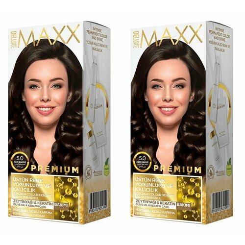 MAXX DELUXE Краска для волос Premium, тон 5.0 Светлый каштан, 110 г, 2 шт окислитель thuya крем 50 мл