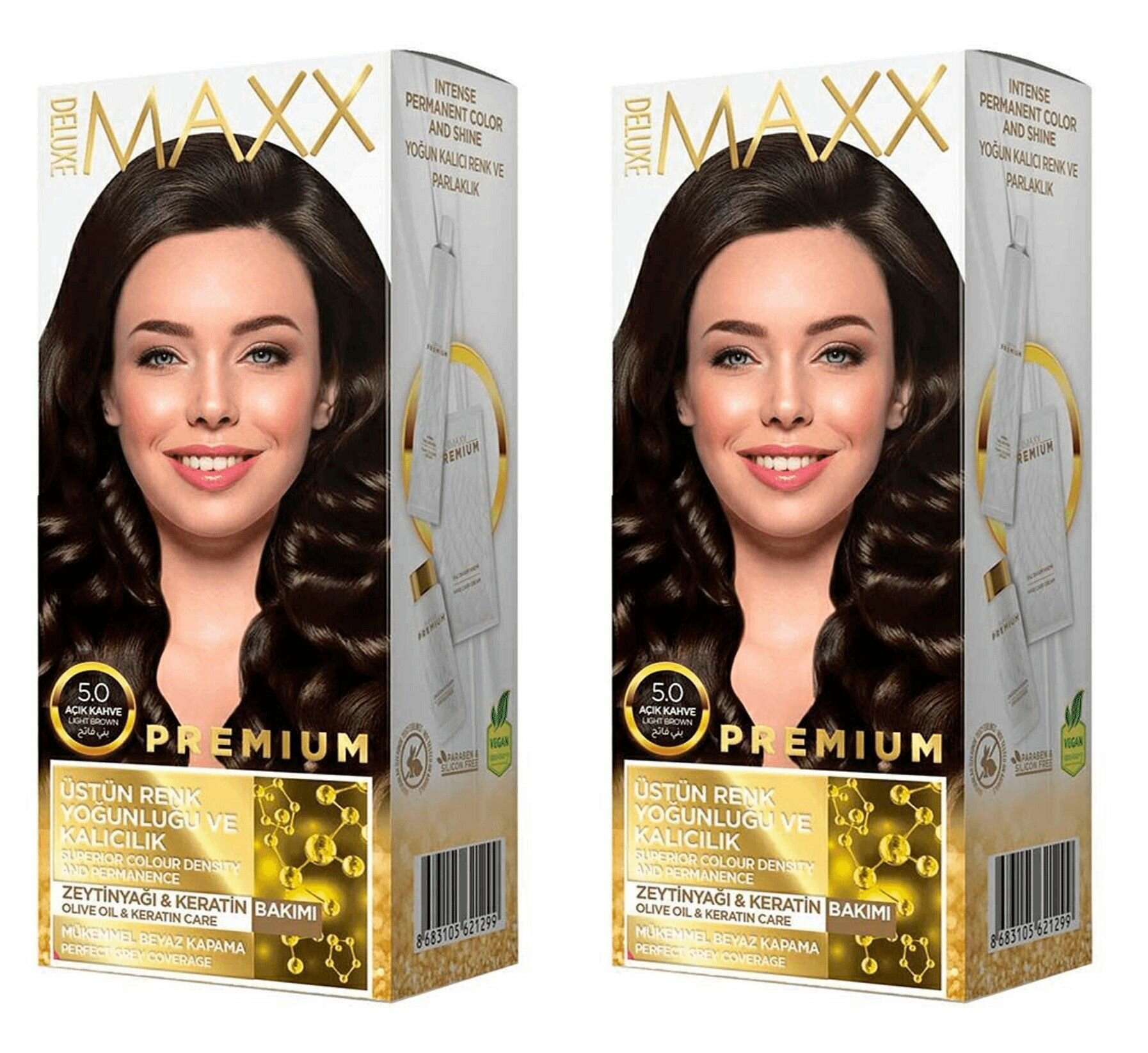 MAXX DELUXE Краска для волос Premium, тон 5.0 Светлый каштан, 110 г, 2 шт