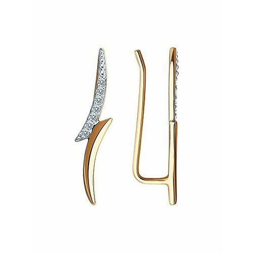 Серьги каффы Dilight jewelry Золото красное, красное золото, 585 проба, фианит, золотой