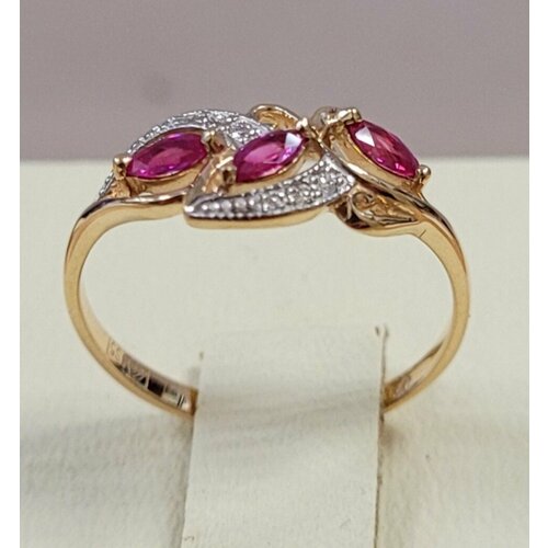 кольцо из золота 585 пробы с рубинами и бриллиантами Кольцо АЙМИЛА, красное золото, 585 проба, бриллиант, рубин, размер 17, золотой