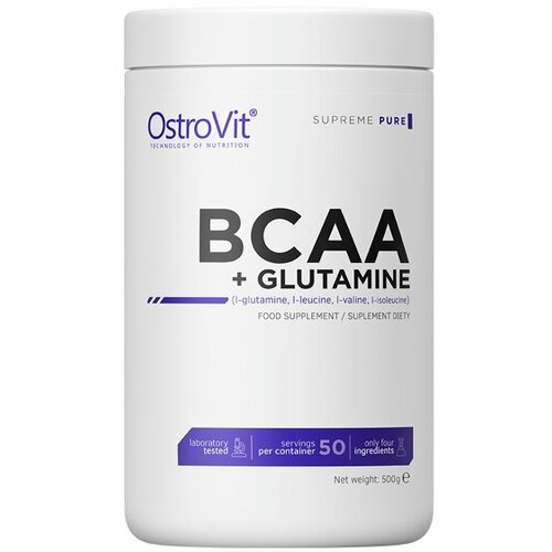 Аминокислоты BCAA (БЦАА), OstroVit, Supreme Pure BCAA + Glutamine, 500 г, Нейтральный