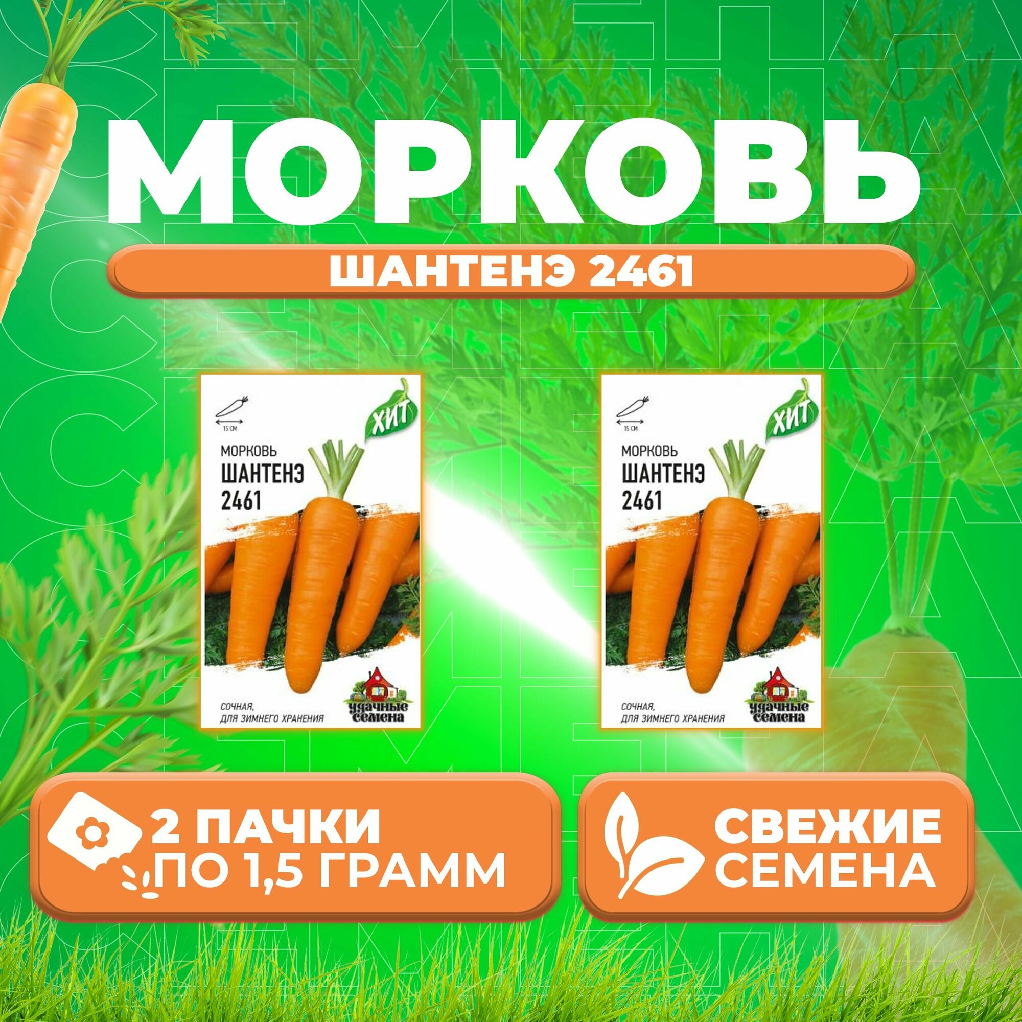 Морковь Шантенэ 2461 15г Удачные семена серия ХИТ (2 уп)