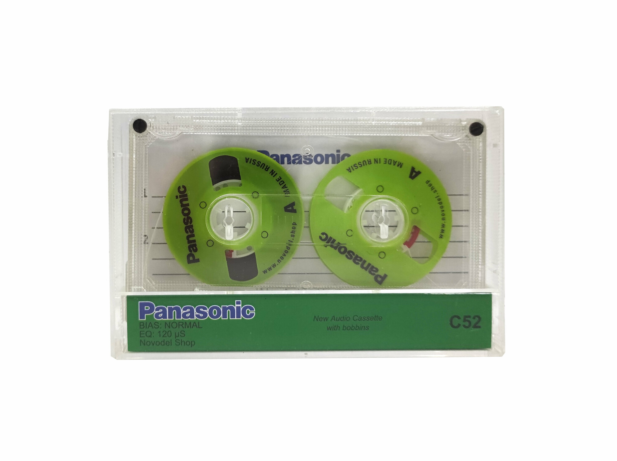 Аудиокассета "PANASONIC" с зелёными боббинками