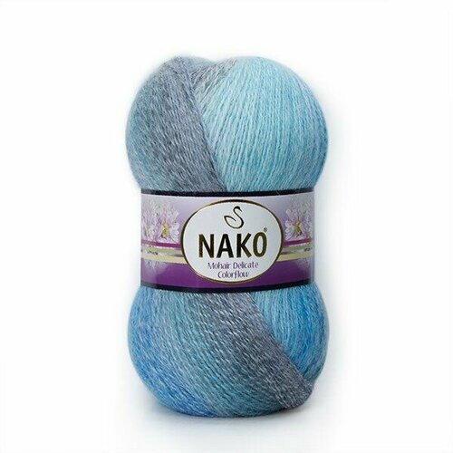 Пряжа NAKO Mohair delicate Colorflow (Нако), голубой - 28084, 5% мохер, 10% шерсть, 85% акрил, 5 мотков, 100 г, 500 м.