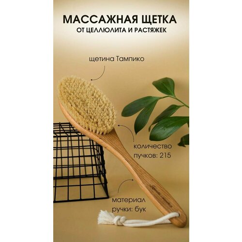 Щетка XL для сухого массажа с волокнами тампико красота и уход bradex щётка для сухого массажа из бамбука с щетиной кабана с ручкой 39 см
