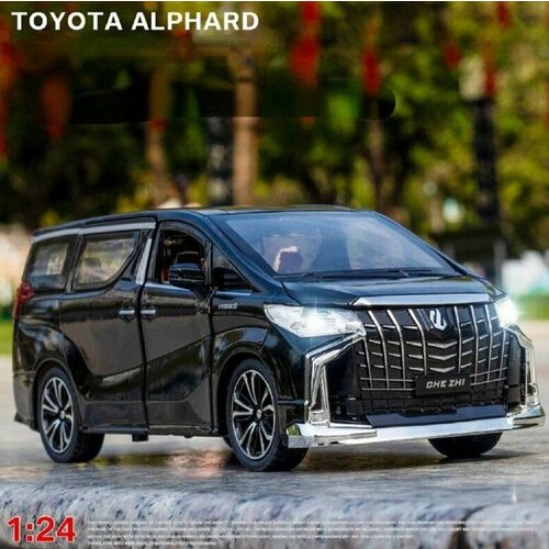 Коллекционная машинка игрушка металлическая минивэн Toyota Alphard с багажником масштабная модель с фарами Тайота Альфард 1:24