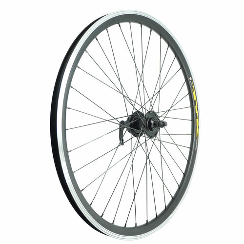 фото Велоолимп колесо 26" перед, full black обод двойной алюм. б/пист. чёр, втулка стальная , под диск 6 отв, с эк